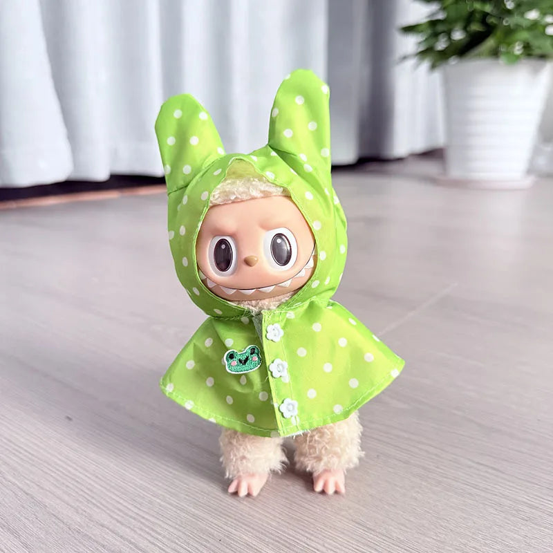 17CM Labubu Monster Doll Clothes – DIY Colorful Raincoat Outfit with Cute Candy Dots, Kids’ Gift Accessories