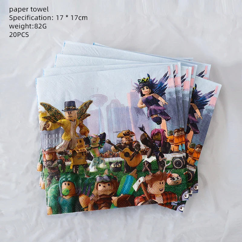 Roblox Birthday Party Supplies — Balloons, Disposable Tableware & Backdrop for Kids’ Party or Baby Shower