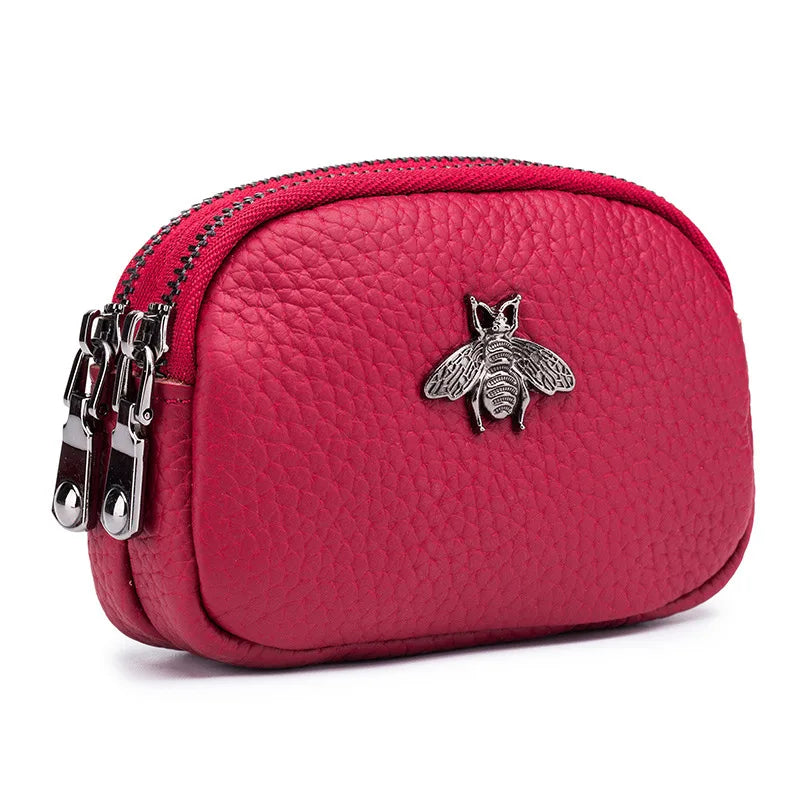 CICICUFF Women's Genuine Leather Coin Purse – Double Zipper Travel Organizer Mini Pouch & Small Wallet
