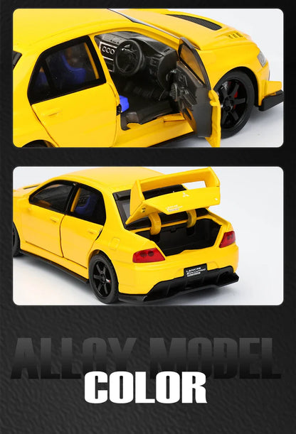 JDM 1:32 Mitsubishi Lancer Evolution IX — Diecast Metal Alloy Racing Car Model with Sound & Light, Right Rudder Gift