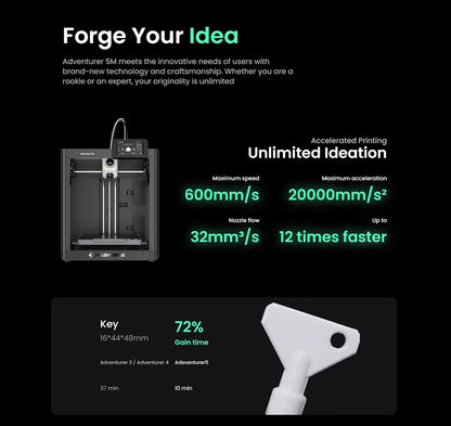 Flashforge Adventurer 5M 3D Printer – High-Speed, Full-Auto Leveling, Direct Extruder, Power Loss Recovery & Flexible PEI Plate