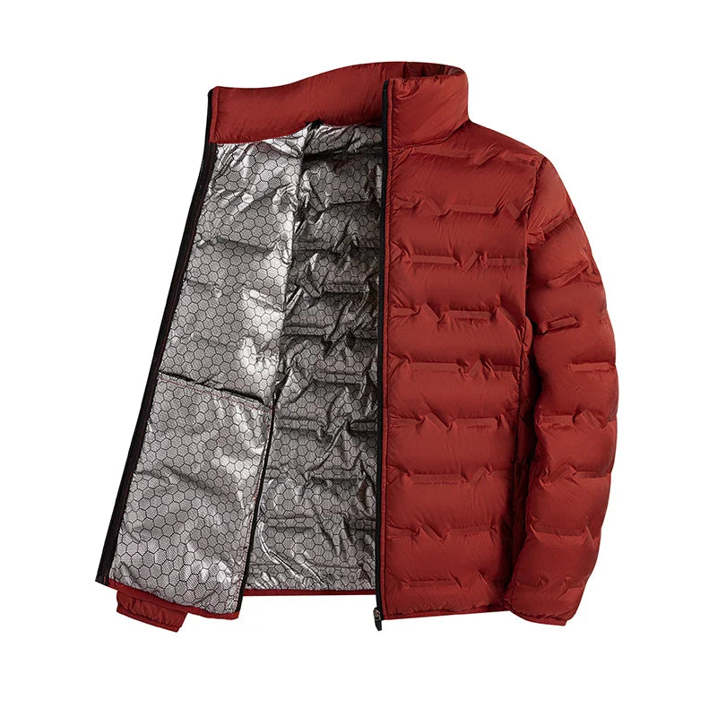 Graphene Self-Heating Down Jacket for Men – Solid Windproof, Pleated Stand Collar, Warm Winter Outerwear