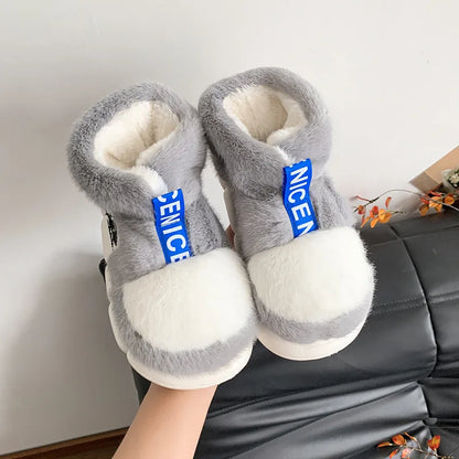 2025 Winter Warm Plush Slippers – High-Top Platform Indoor Snow Boots for Women & Men, Cozy Home Shoes with Soft Lining