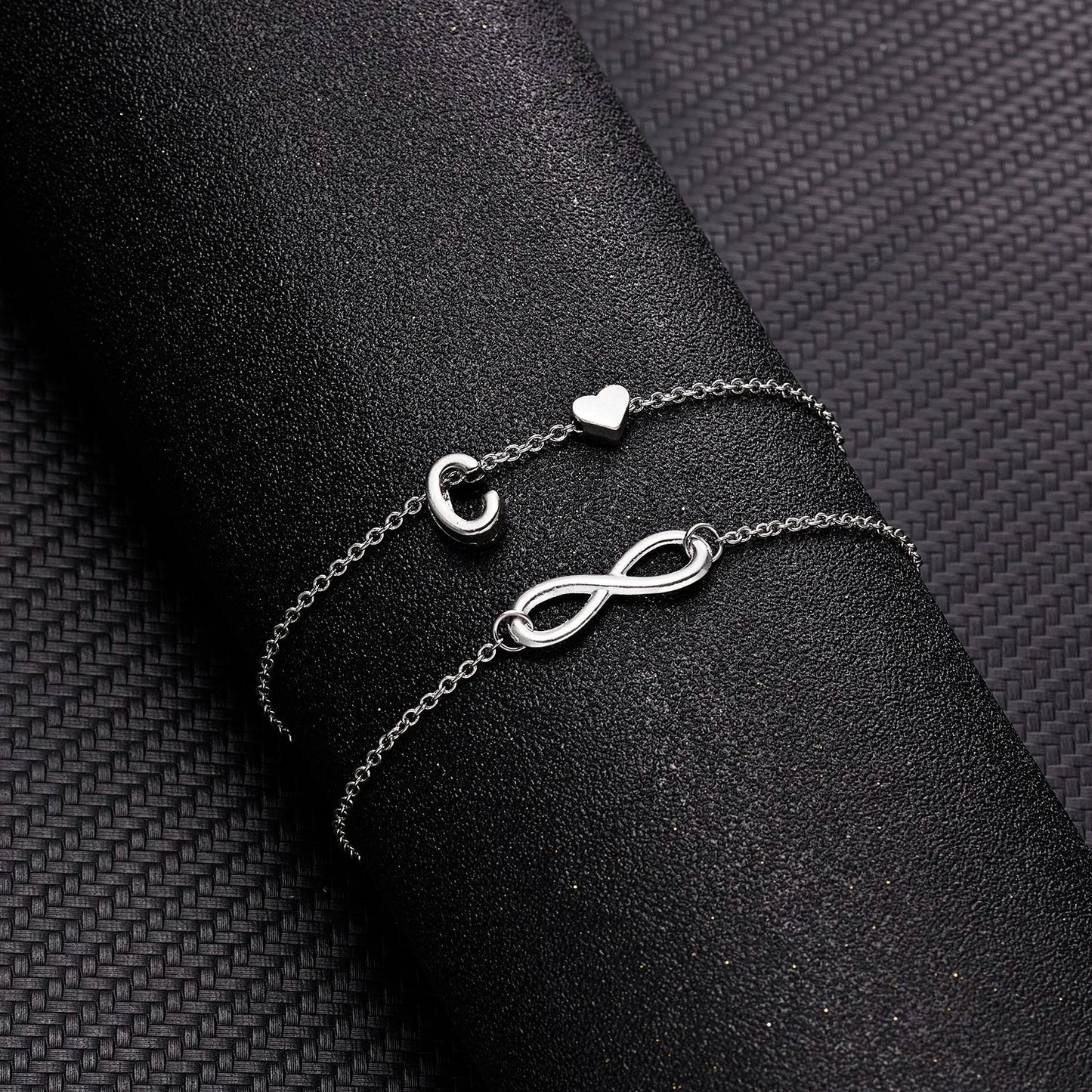 Bohemia A-Z Letter Initial Anklet for Women - Silver Heart Initial Anklet Bracelet, Beach Party & Travel Foot Jewelry