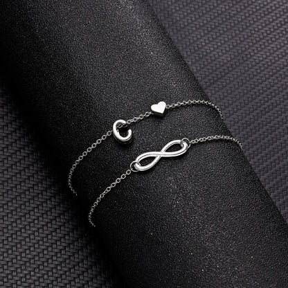 Bohemia A-Z Letter Initial Anklet for Women - Silver Heart Initial Anklet Bracelet, Beach Party & Travel Foot Jewelry