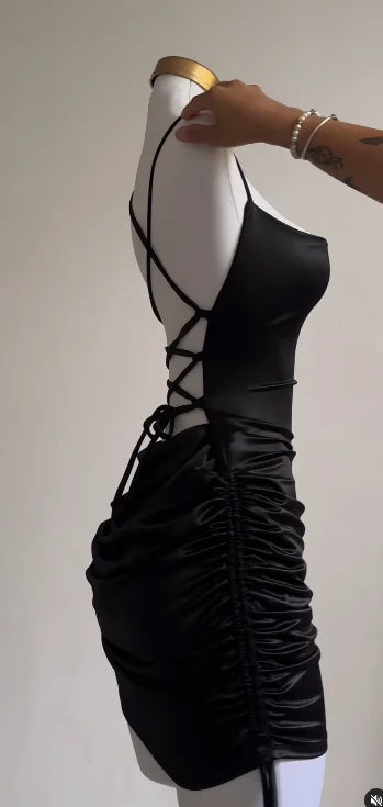 2024 Europe & US Cross-Border Dress - Summer Lace-Up Sexy Halter Spice Bag Hip Skirt