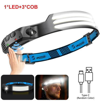 LED Sensor Headlamp – Built-in Battery 270° Wide Beam USB Rechargeable Head Flashlight, Ultra Bright Outdoor Headlight for Camping, Fishing & Work Use