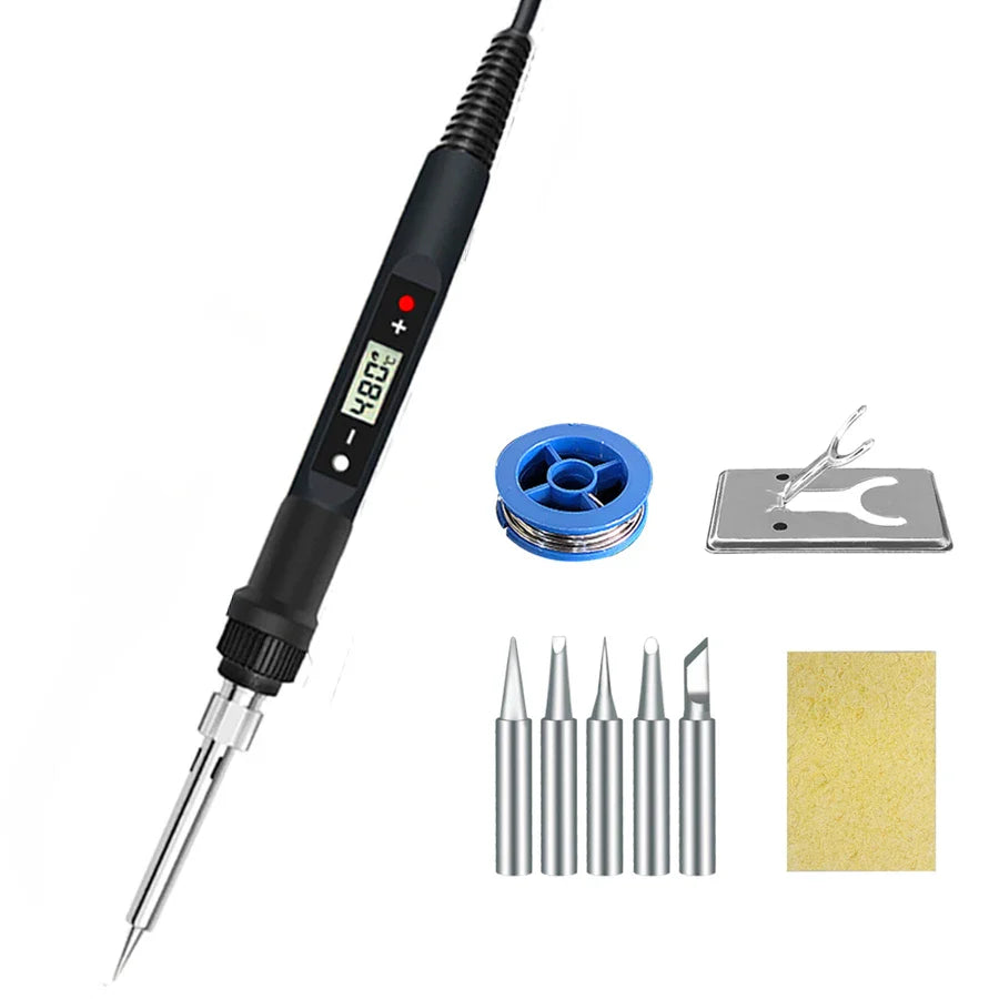 80W Digital Electric Soldering Iron Kit – Adjustable Temperature LCD Display Welding Tool Set (110V/220V) with Replaceable Tips