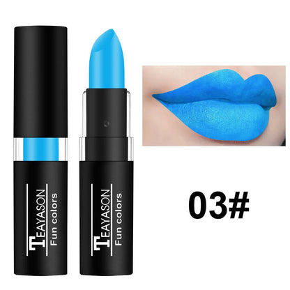12 Color Waterproof Lipstick – Long-Lasting Matte Lip Gloss in Black, Blue, Purple, Green & Red