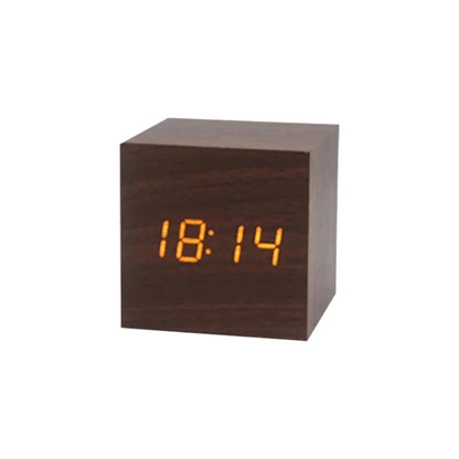 Wooden Digital Alarm Clock – LED Desktop Clock with Temperature Display, Sound Control, USB/AAA Powered Bedside Clock