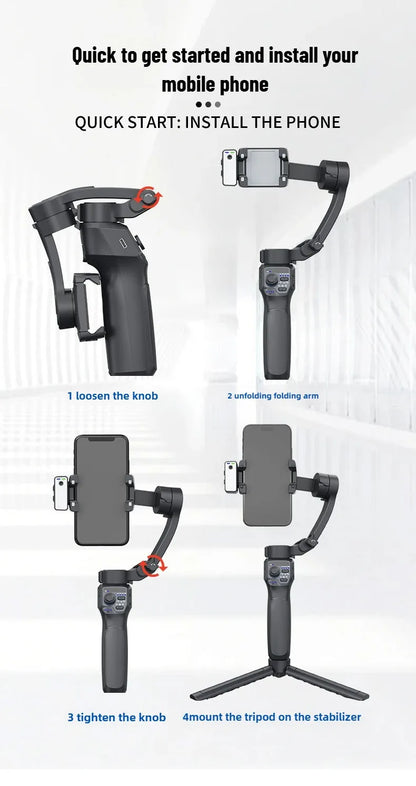 3-Axis Mobile Gimbal Stabilizer – Phone Video Recorder with Face & Object Tracking for Android & iPhone