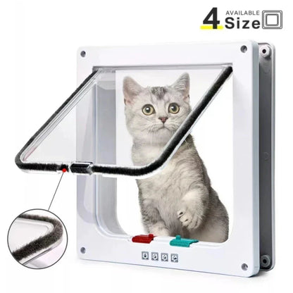 4 Way Security Lock Cat Flap Door: Controllable Switch, Transparent ABS Plastic Gate - Puppy Kitten Safety In&Out Pet Doors Kit