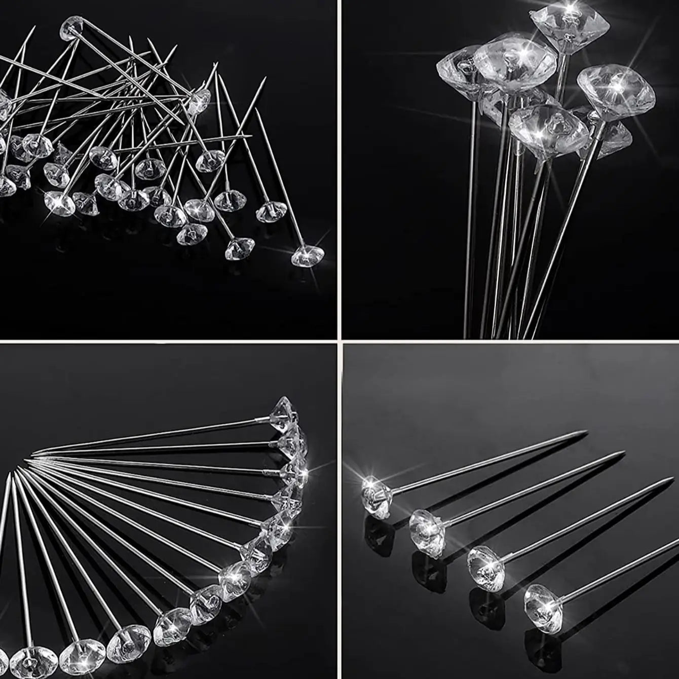 1Box 50Pcs Alloy Pins – Transparent Diamond Wedding Bouquet Pins & Stitching Needles, Plastic Box Sewing Accessories