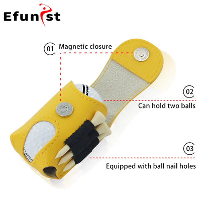 Efunist Golf Small Waist Bag with Magnetic Closure – PU Golf Ball Storage, Includes 3pcs 54mm Tees & Portable Clip Holder for Double Balls