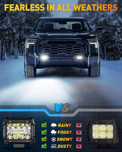 NAOEVO 4 Inch LED Pod Lights – Spot Flood Combo Fog Driving Lights for Off-Road 4x4 Truck, Boat, ATV, UTV & Jeep Work Lighting Accessories