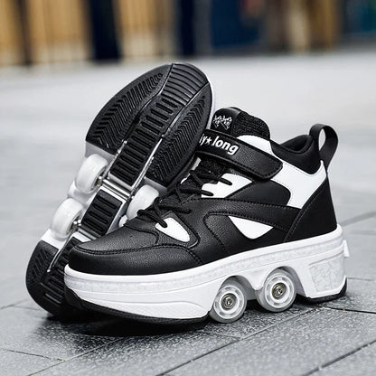 Women's High-Top 4-Wheel Roller Shoes – Fashionable Unisex Pop-Up Sneakers with Wheels, Dual-Purpose Skating & Casual Shoes