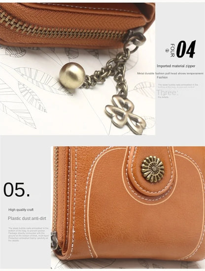Women’s PU Leather Wallet — Short Hasp Coin & Card Holder, Small Money Bag Clutch in Blue & Red