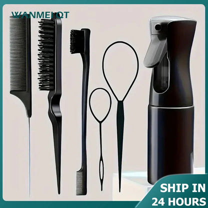 4-Piece Hair Styling Comb Set – Rat Tail, Edge & Smooth Black Brushes for All Hair Types