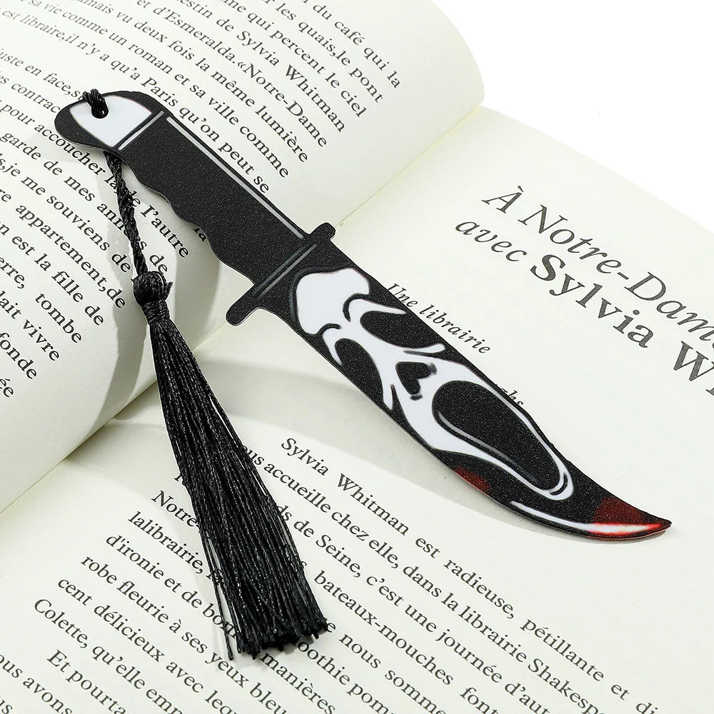 Horror Movie Fan Bookmark — Knife-Shaped Acrylic Bookmark with Tassel for Study & Reading