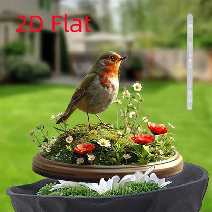 2D Flat Robin Bird Acrylic Decoration – Outdoor Art for Flower Pots, Garden, and Terrace Decor