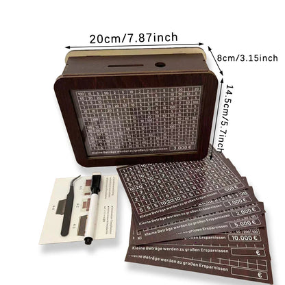 Wooden Money Box Piggy Bank – Cash Saving Treasure Coin Case for 1000/5000/10000 Euro – Encourages Saving Habit