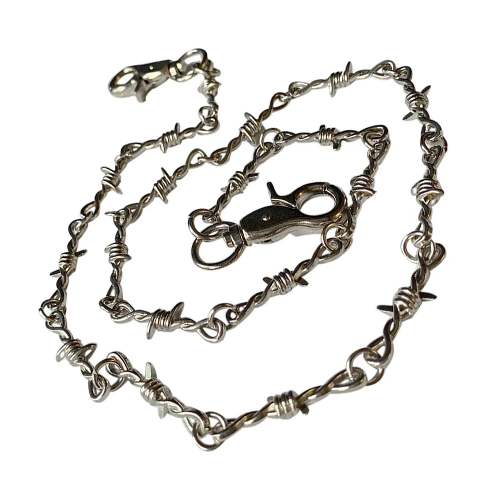 Punk Grunge Barbed Wire Chain Necklace & Waist Chain – Gothic Snake Metal Jewelry for Men & Jeans