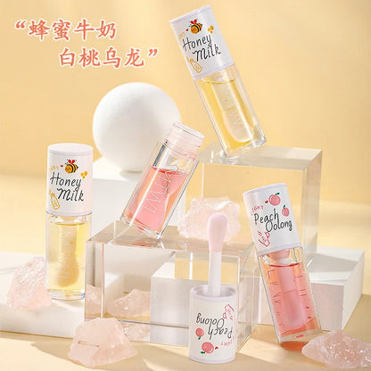 Peach Milk Honey Lip Oil – Moisturizing Lip Gloss, Fades Lip Lines with Big Brush Head