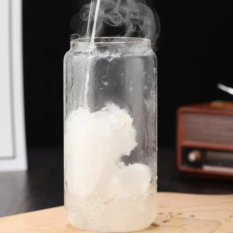 Borosilicate Glass Cup with Wooden Lid - 450ml/550ml Transparent Drink Cup with Straw for Juice & Water