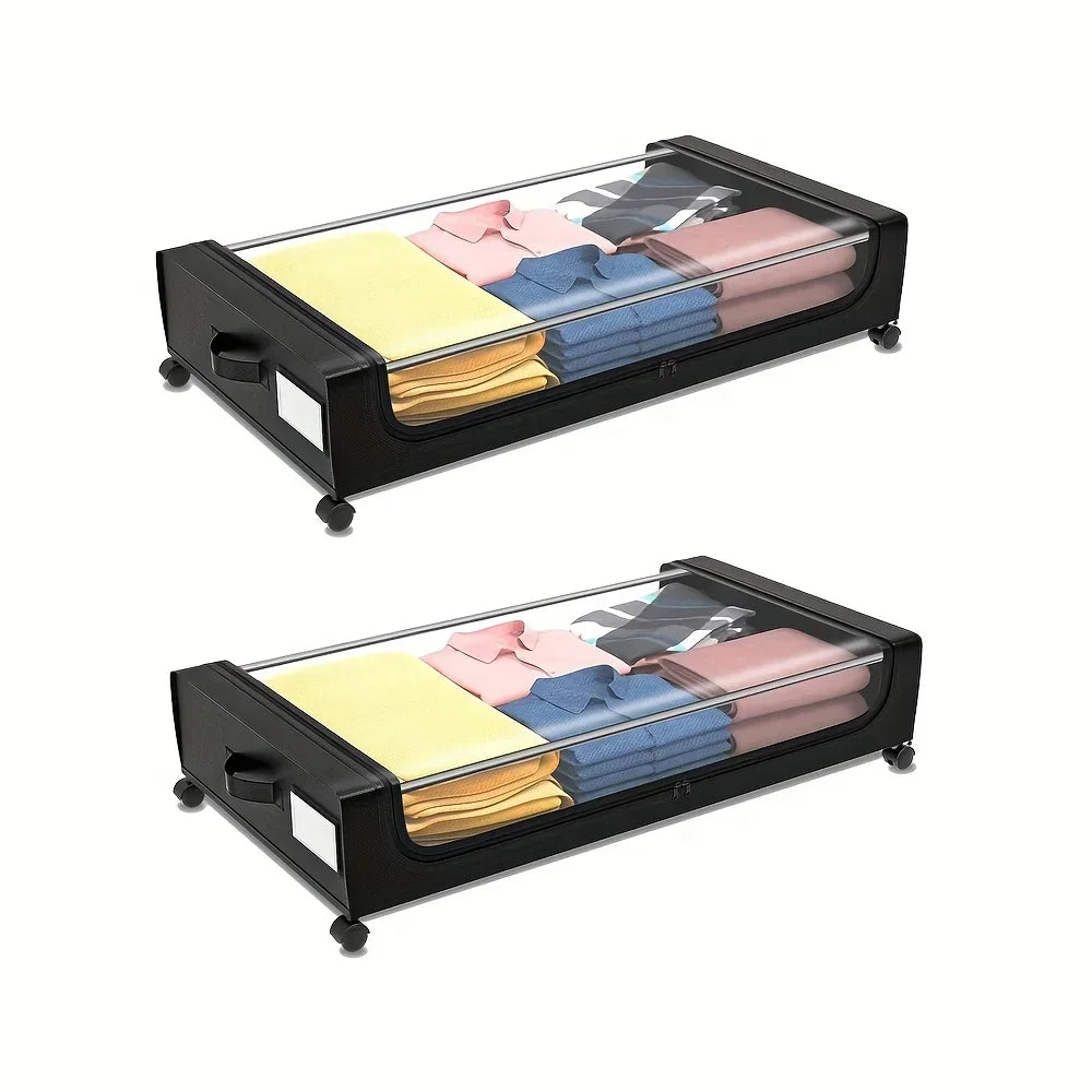 Underbed Storage Lockers with Wheels — Pull-Out Containers for Shoes & Clothes, Space-Saving for Dorms & Bedrooms