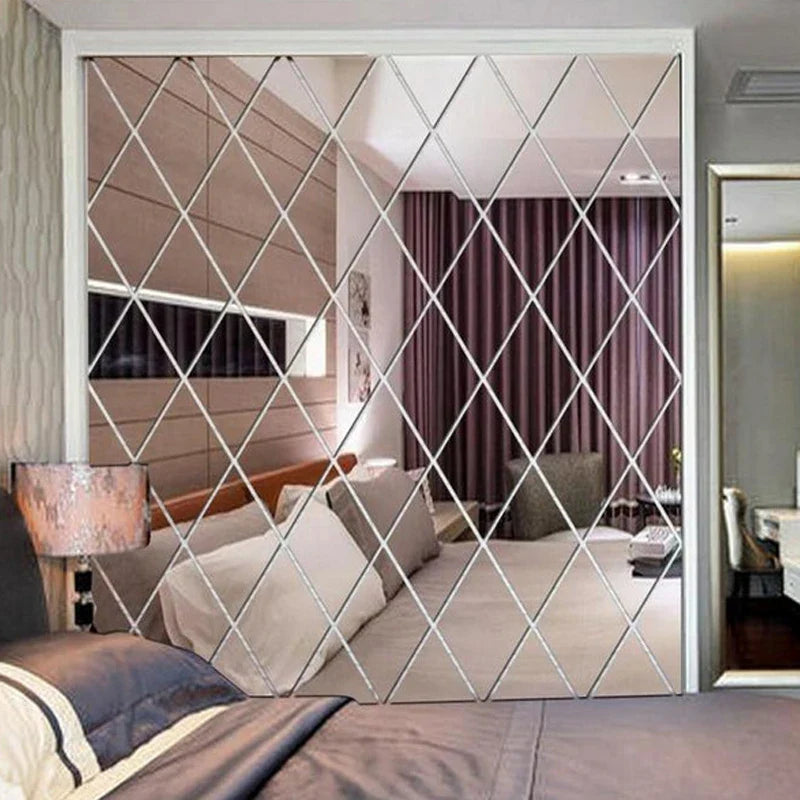 3D Diamond Acrylic Mirror Wall Sticker – Removable Decorative Glass Tiles (17pcs)