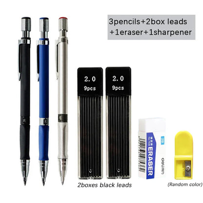 2.0mm Mechanical Pencil Set with 2B Black & Color Lead Refills – Automatic Drawing, Sketching & Writing Pencils for School & Art