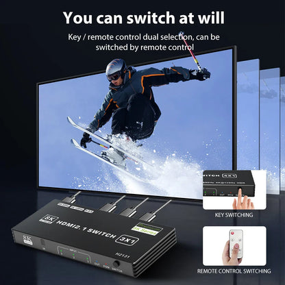 5-Port HDMI 2.1 Switch Splitter: 120Hz 4K & 8K Compatible Switcher with Remote - Supports Dolby Vision, CEC, and 48Gbps Bandwidth