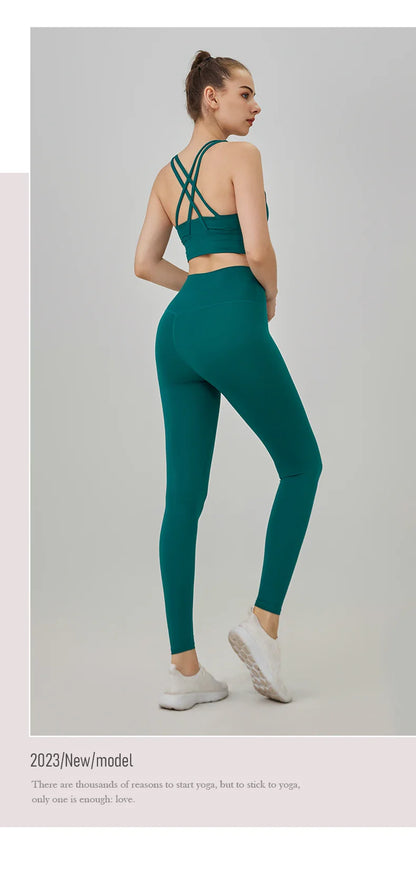 2-Piece Women’s Yoga Tracksuit – Pilates Fitness Set with Push-Up Sports Bra & Leggings for Gym Workout