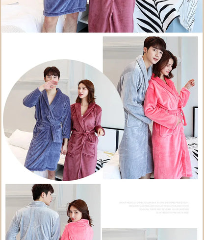 Thickened Warm Flannel Bathrobe – Large-Size Autumn Winter Coral Velvet Robe for Couples, Padded Homewear & Sleepwear