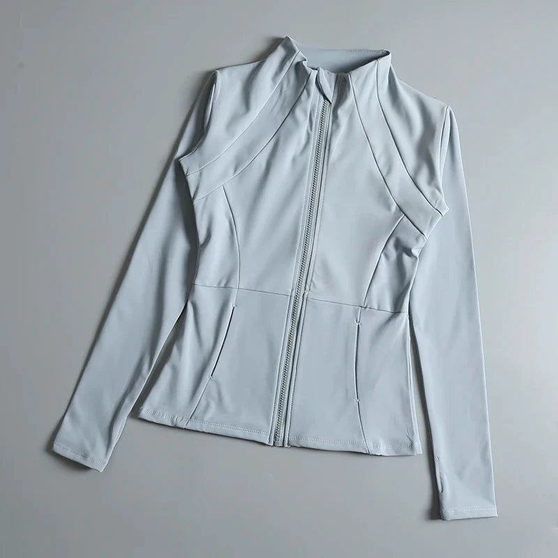 New Yoga Wear Ladies Coat – High Elastic Loose Fitness Top, Long Sleeve Stand-Up Collar for Exercise