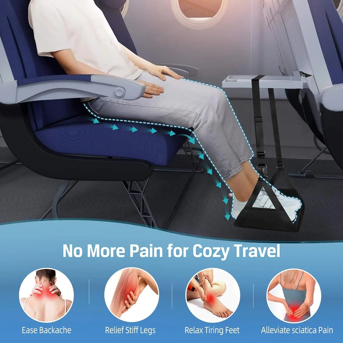 Newest Adjustable Foot Hammock – Portable Foot Rest for Airplane, Desk, Travel & Office