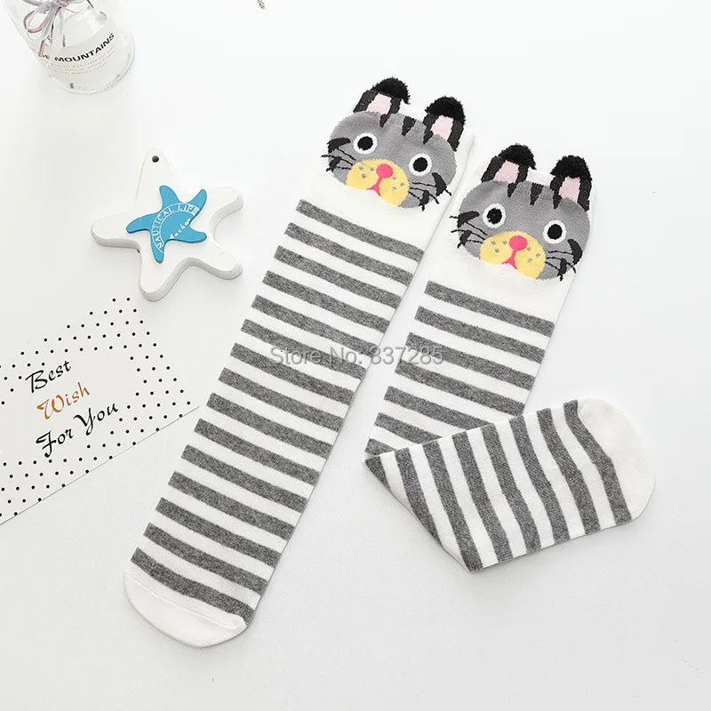 Cute Cartoon Animal Knee-High Socks for Babies & Kids – Warm Cotton Ankle & Over-Knee Socks for Girls