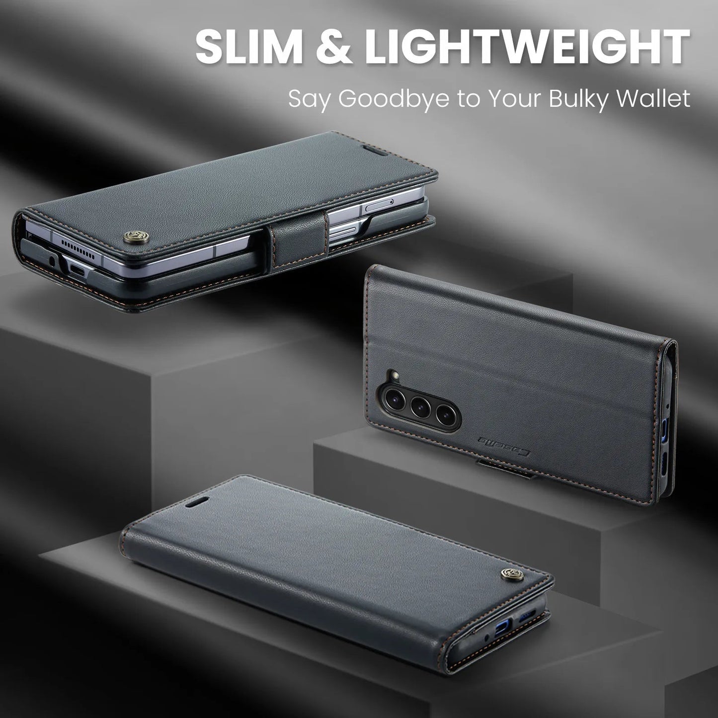 Magnetic PU Leather Phone Case for Samsung Galaxy Z Fold 7/6/5 — Fold6/5 5G Wallet Card Holder Shockproof Cover