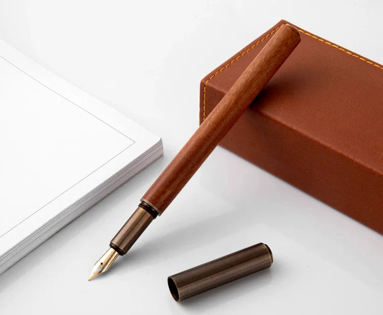 Luxury Retro Wood and Bronze Fountain Pen - 0.5mm Calligraphy Ink Pen for Business, Art, and School, Ideal Student Stationery Gift