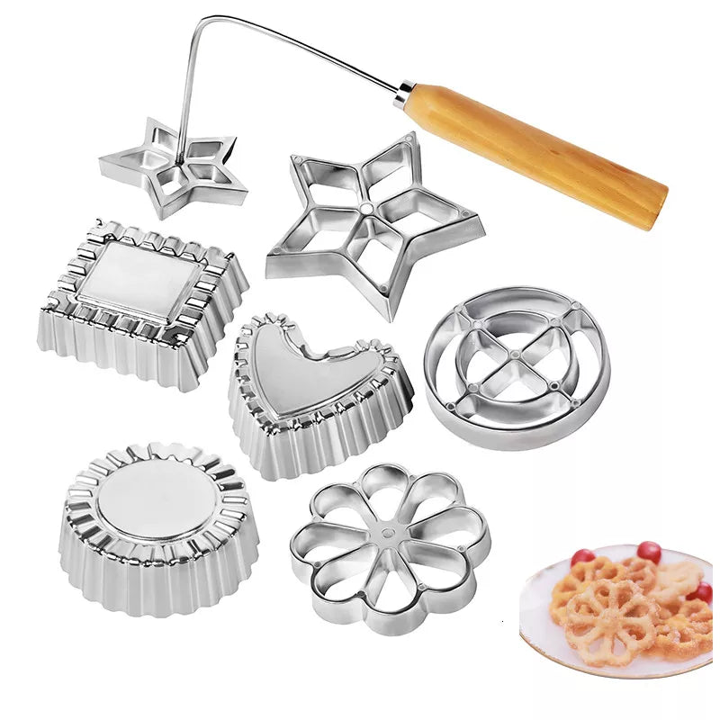Cast Iron Rosette Mold Set: 5/7Pcs Bunuelos & Achappam Cookie Maker with Handle - Pastry Tools
