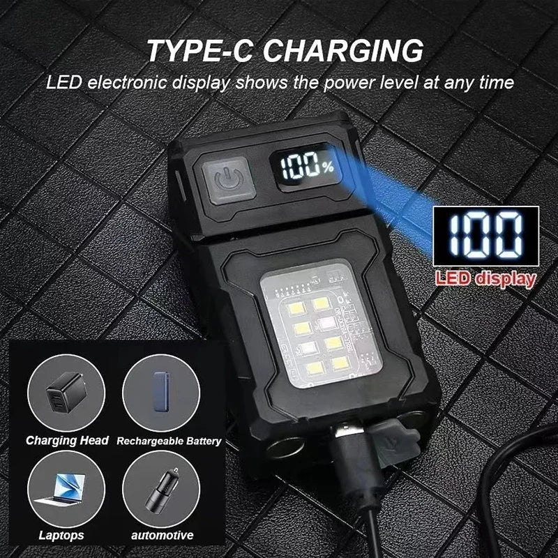 2/1pcs Portable Mini USB Rechargeable Flashlight — Super Bright LED Tail Magnet Torch with COB Emergency Light for Camping & Hiking