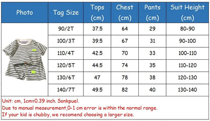2PCS Kids Summer Outfit – Cotton Short Sleeve Tee & Shorts Set for Boys, Black & White Stripe