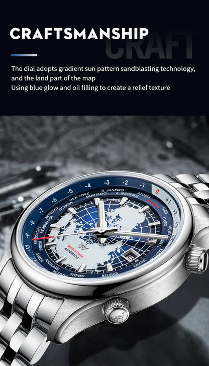 WM Welly Merck Automatic Mechanical Men’s Watch — High-Quality Sapphire, World Time, WM057 Luxury Timepiece
