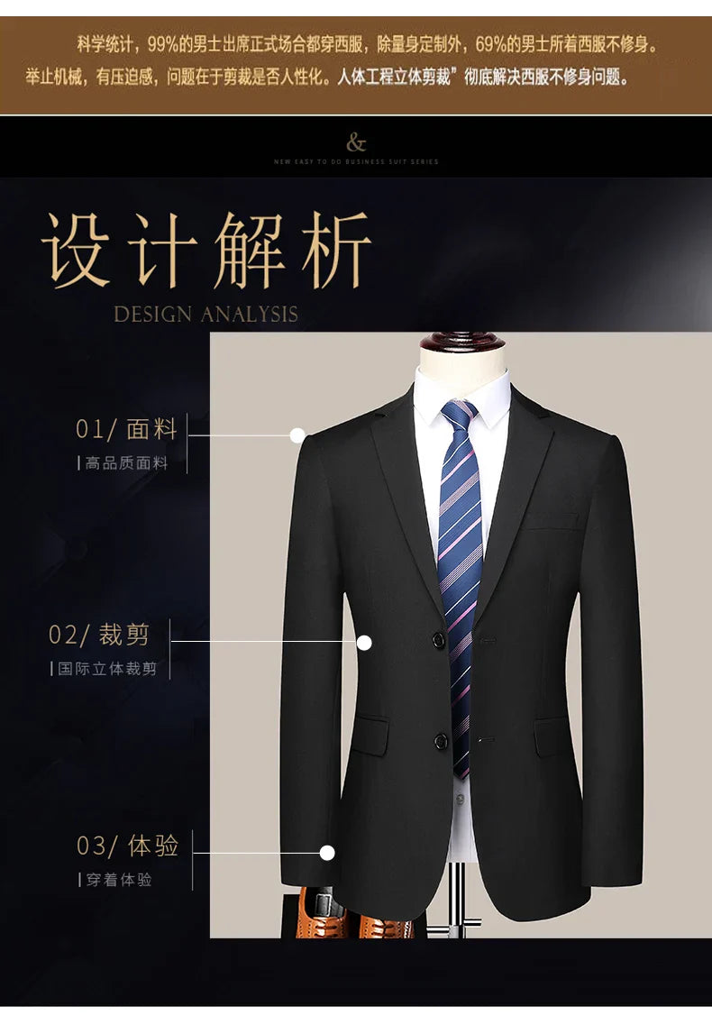 2023 Men’s Two-Button Wedding Suit — Korean Slim Fit Fashion Business Formal Two-Piece Set (Blazer + Trousers)