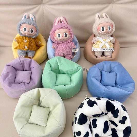 17CM Labubu Doll Plush Flannel Sofa Bed – Soft Sleeping Seat for Dolls & Plushies, Car Accessory
