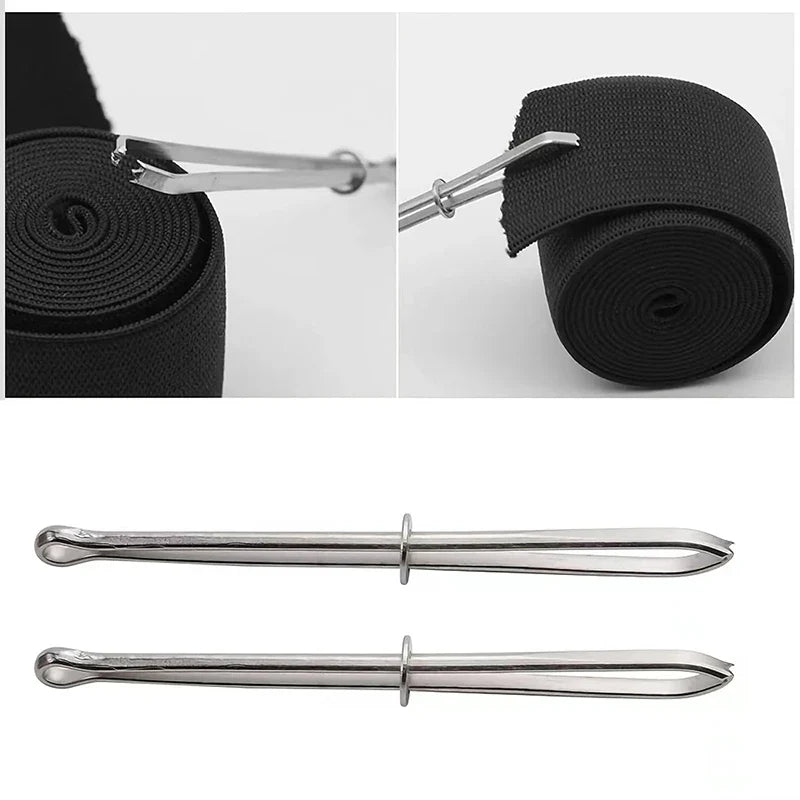 2pcs Stainless Steel Garment Clips - Sewing DIY Tools for Elastic Band Tape, Punch, Cross Stitch Threader - Wear Rope Elastic Clamp