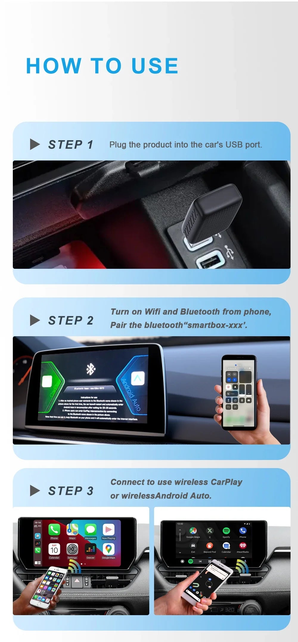 2-in-1 Wired to Wireless CarPlay & Android Auto Adapter – 5GHz WiFi Mini Dongle for 99% of Cars with Original Wired Systems