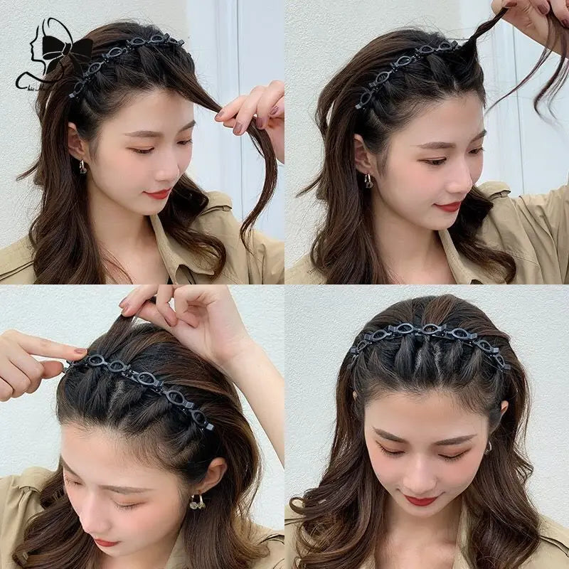 2024 New Double Band Headbands for Women – Non-Slip Hair Bands with Clips, Bezel Hair Hoop, Fashion Headwear