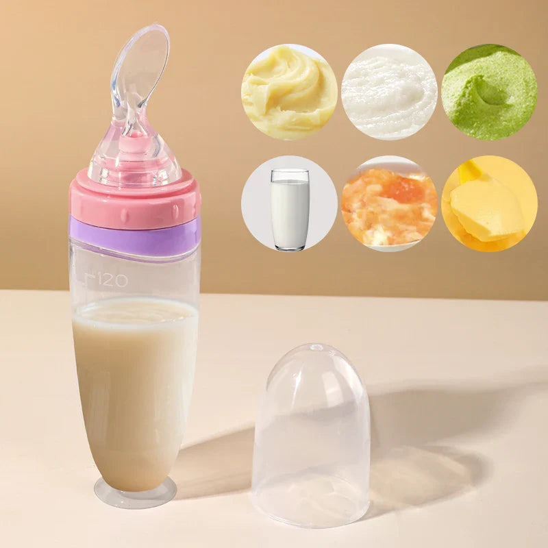120ml Infant Silicone Food Squeeze Feeder – Baby Fruit Puree & Rice Paste Dispenser with Detachable Spoon