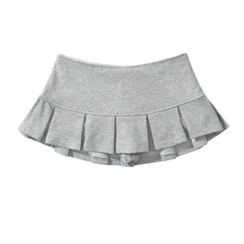 Mooyufon Y2K Mini Skirt — Women’s Low Waist Wide Pleat Light Grey A-Line Pleated Skort, Sexy Vintage Casual Summer Wear